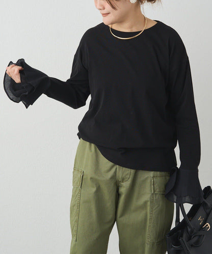 梭織喇叭袖口針織上衣