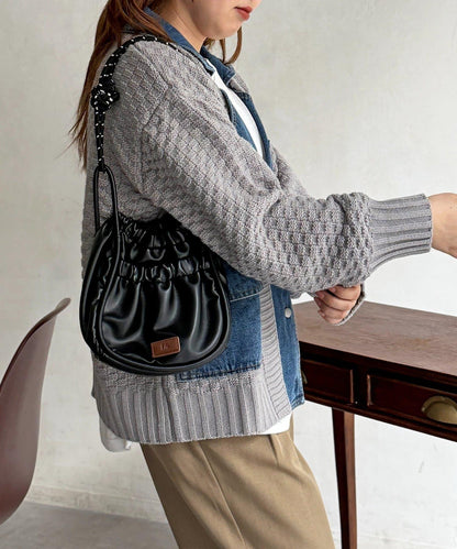 牛仔拼接針織機車夾克