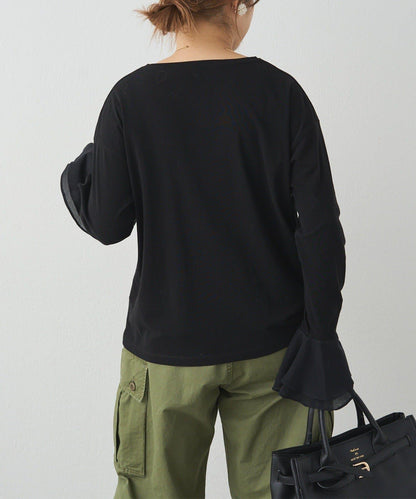 梭織喇叭袖口針織上衣