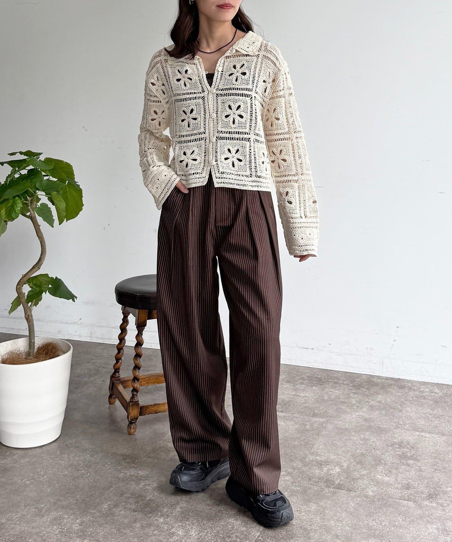 帶領鉤織針織開衫