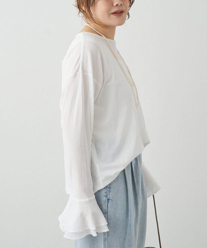 梭織喇叭袖口針織上衣