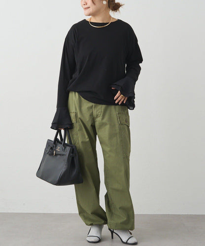 梭織喇叭袖口針織上衣