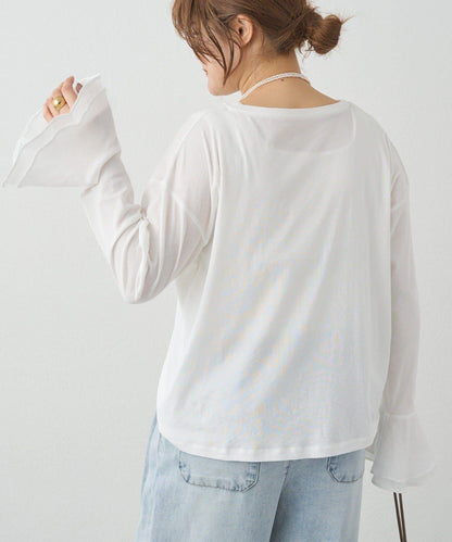 梭織喇叭袖口針織上衣