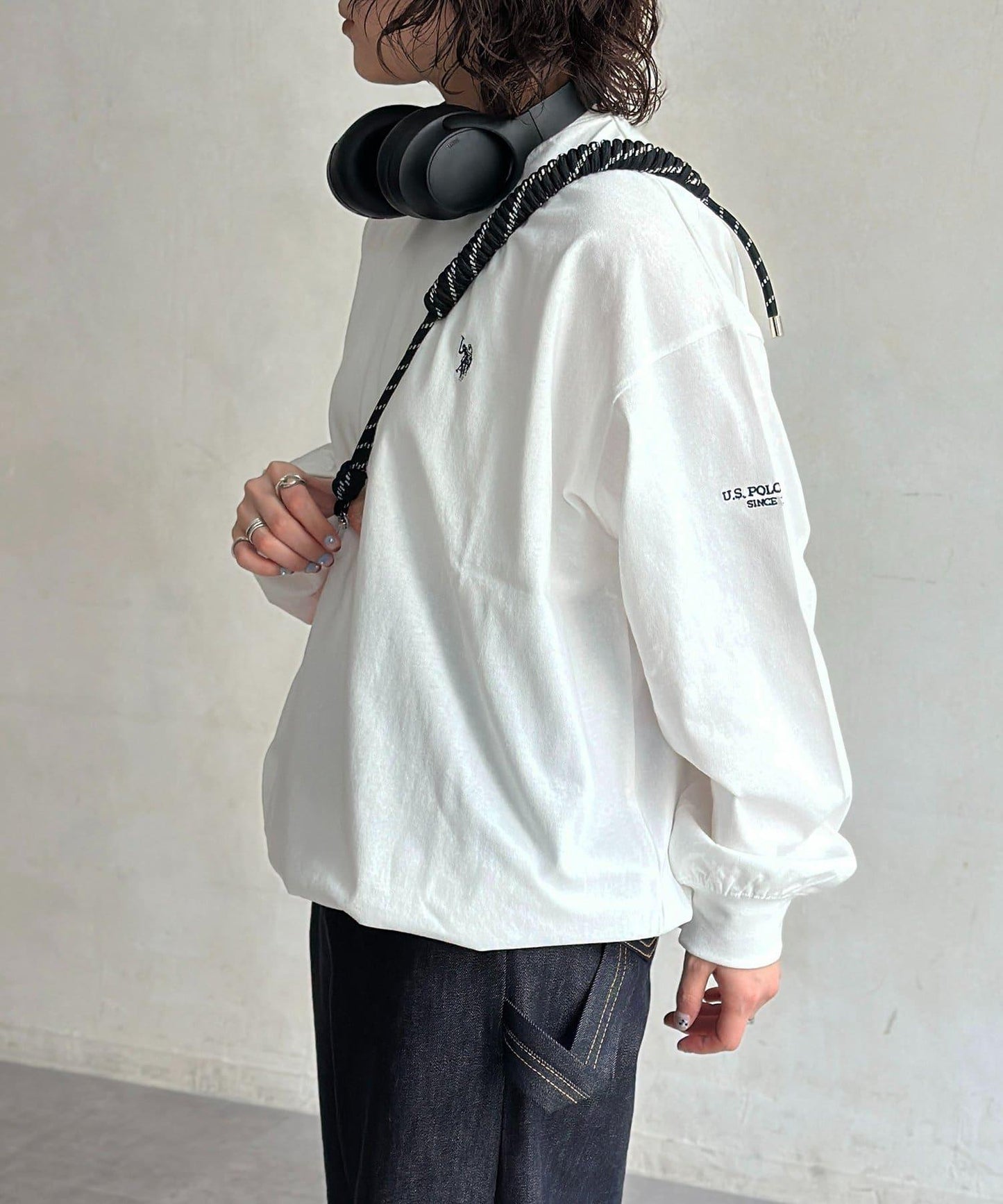 U.S. POLO ASSN. 抽繩泡泡廓形長袖T恤