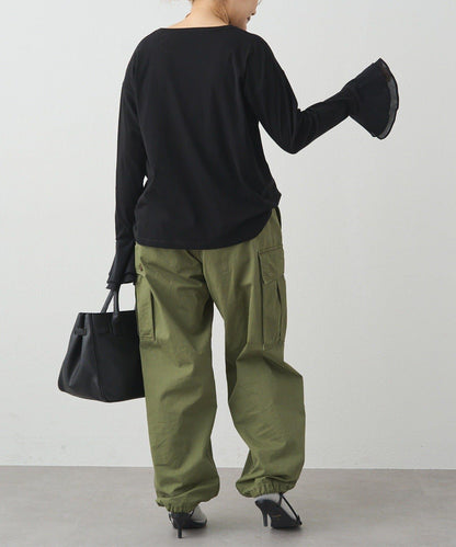 梭織喇叭袖口針織上衣