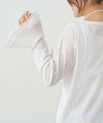 梭織喇叭袖口針織上衣