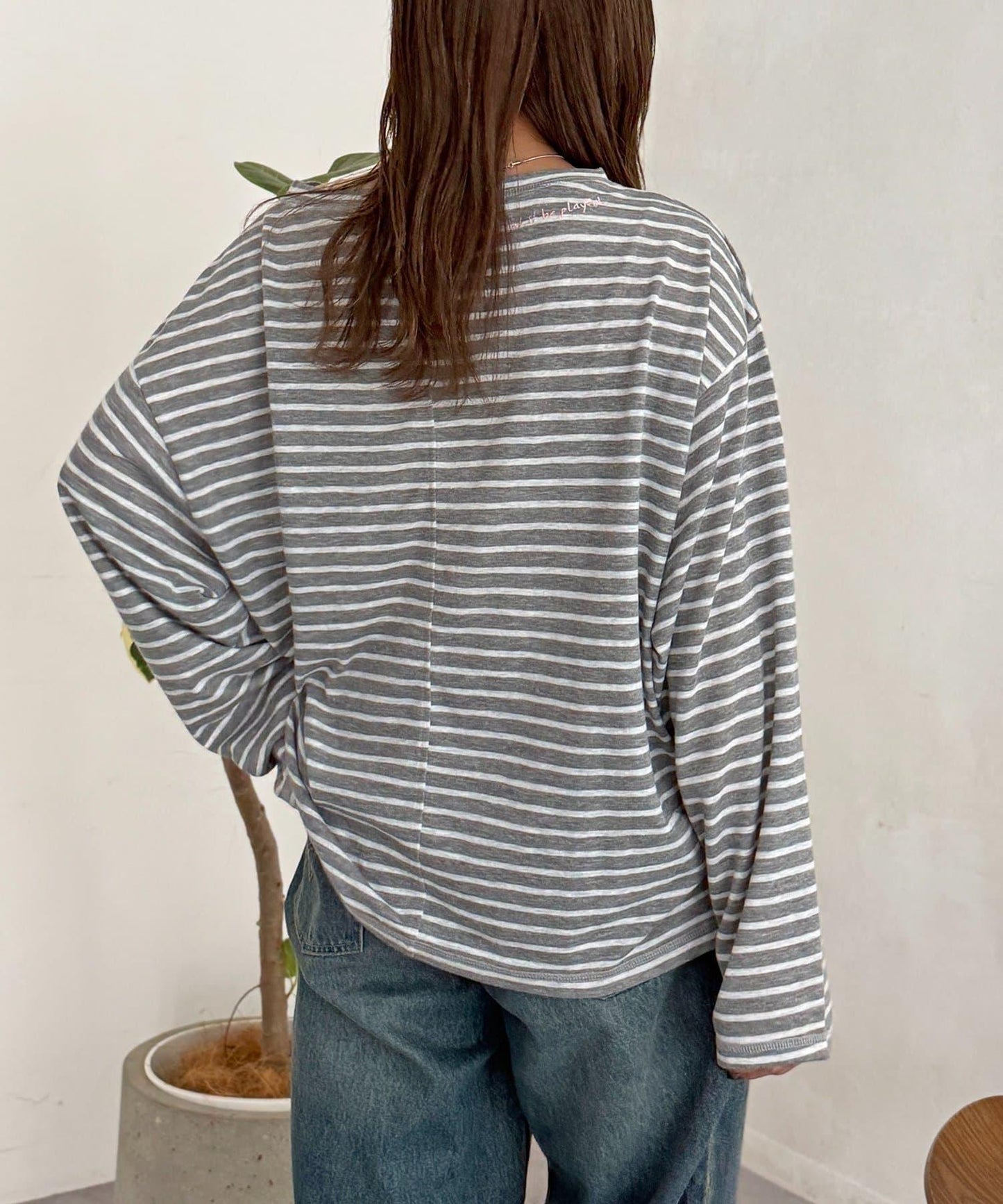 粗節透紗單肩長袖T恤