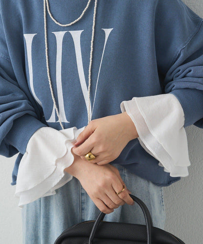 梭織喇叭袖口針織上衣