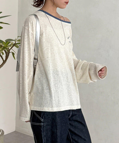 粗節透紗單肩長袖T恤