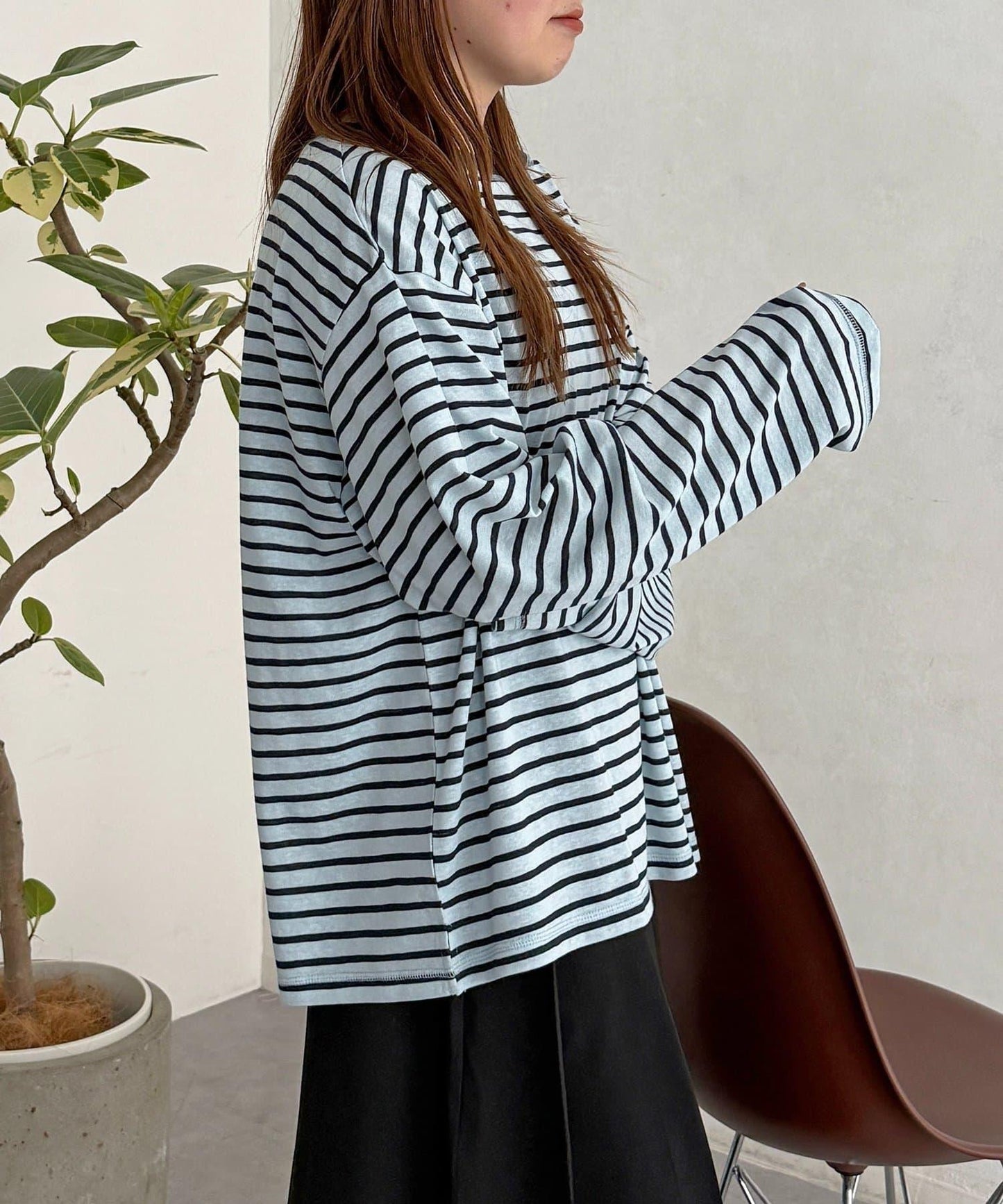 粗節透紗單肩長袖T恤