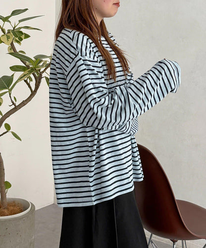 粗節透紗單肩長袖T恤