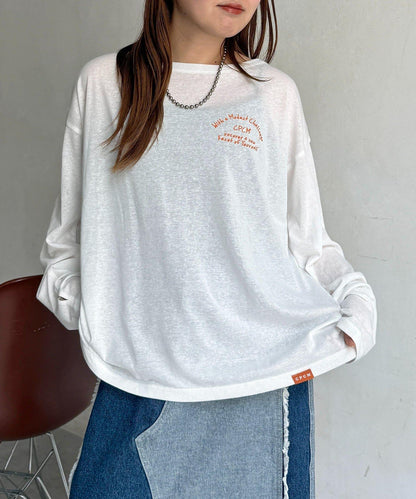 粗節透紗單肩長袖T恤