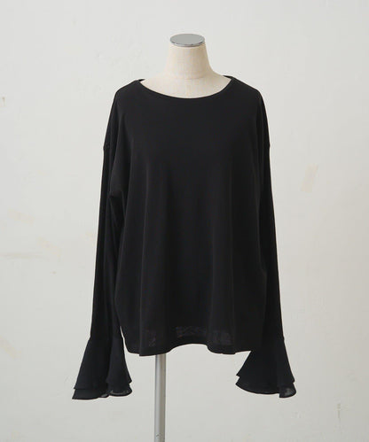 梭織喇叭袖口針織上衣