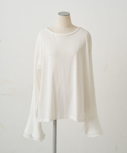 梭織喇叭袖口針織上衣