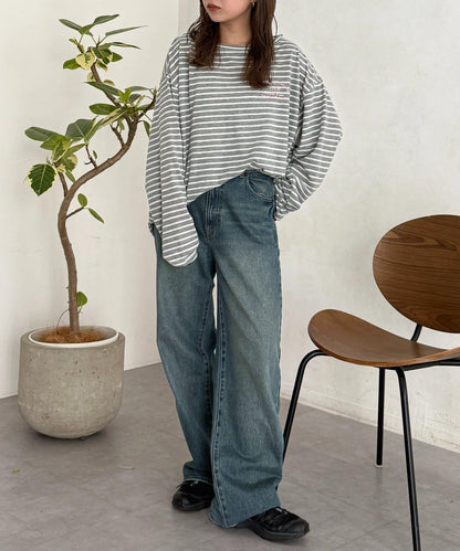 粗節透紗單肩長袖T恤