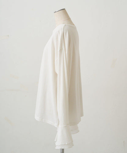 梭織喇叭袖口針織上衣