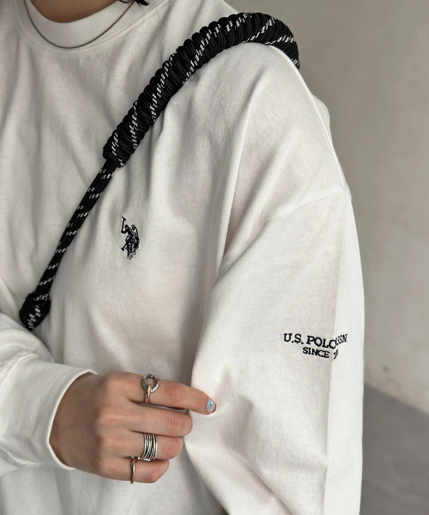 U.S. POLO ASSN. 抽繩泡泡廓形長袖T恤