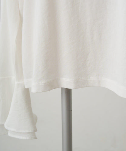 梭織喇叭袖口針織上衣