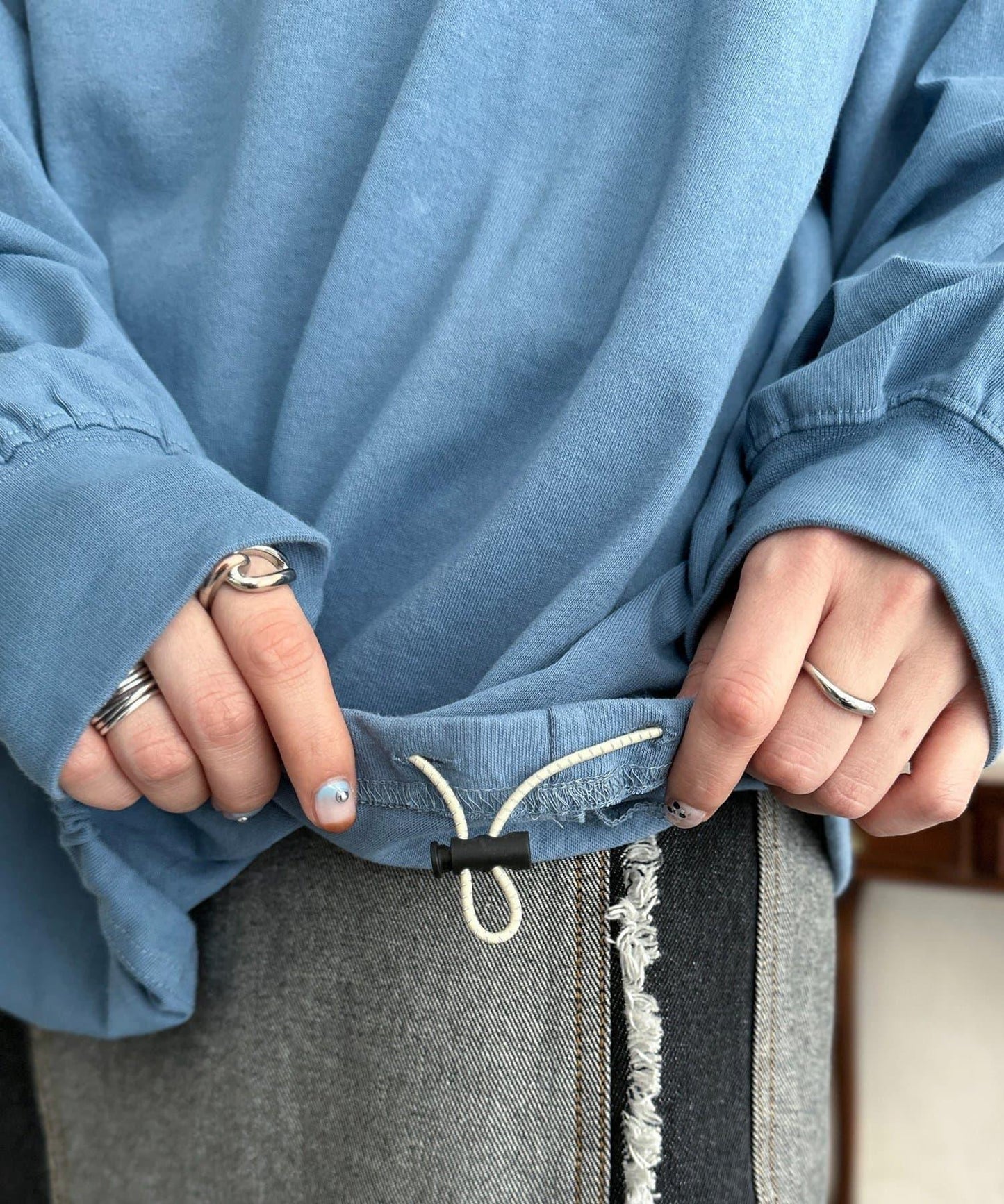 U.S. POLO ASSN. 抽繩泡泡廓形長袖T恤