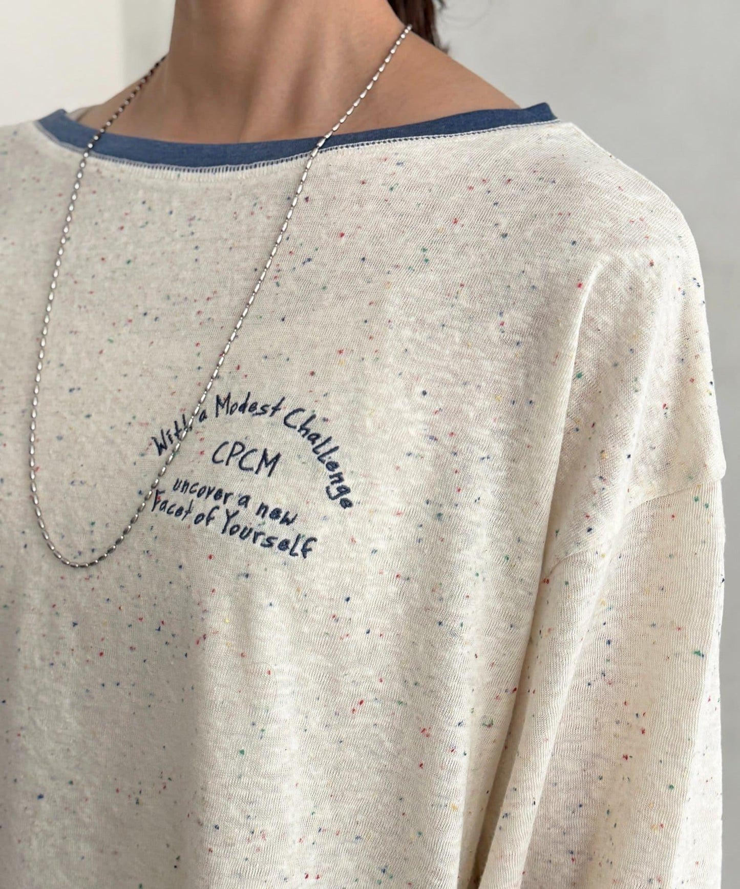 粗節透紗單肩長袖T恤