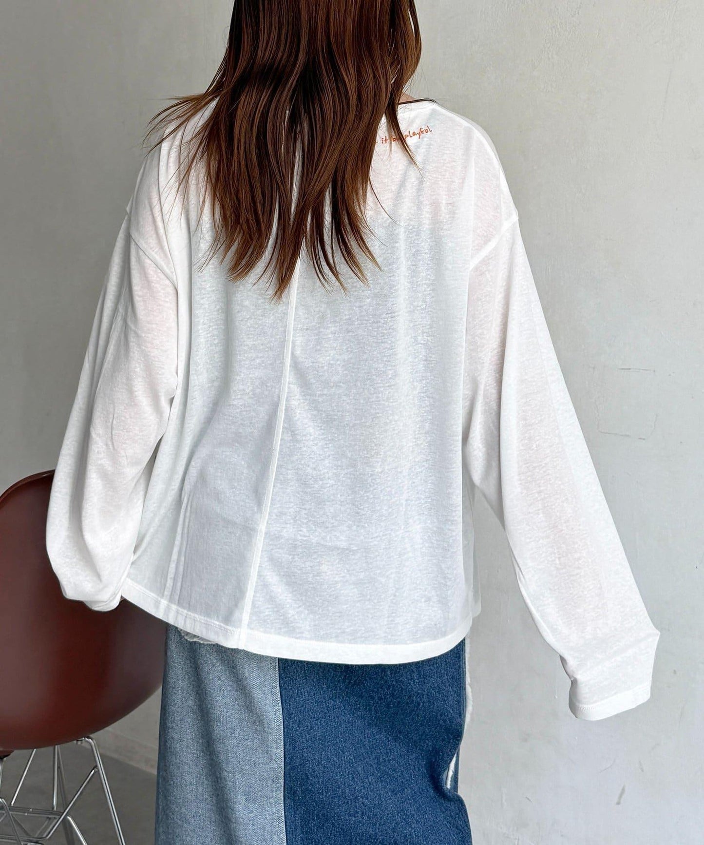 粗節透紗單肩長袖T恤