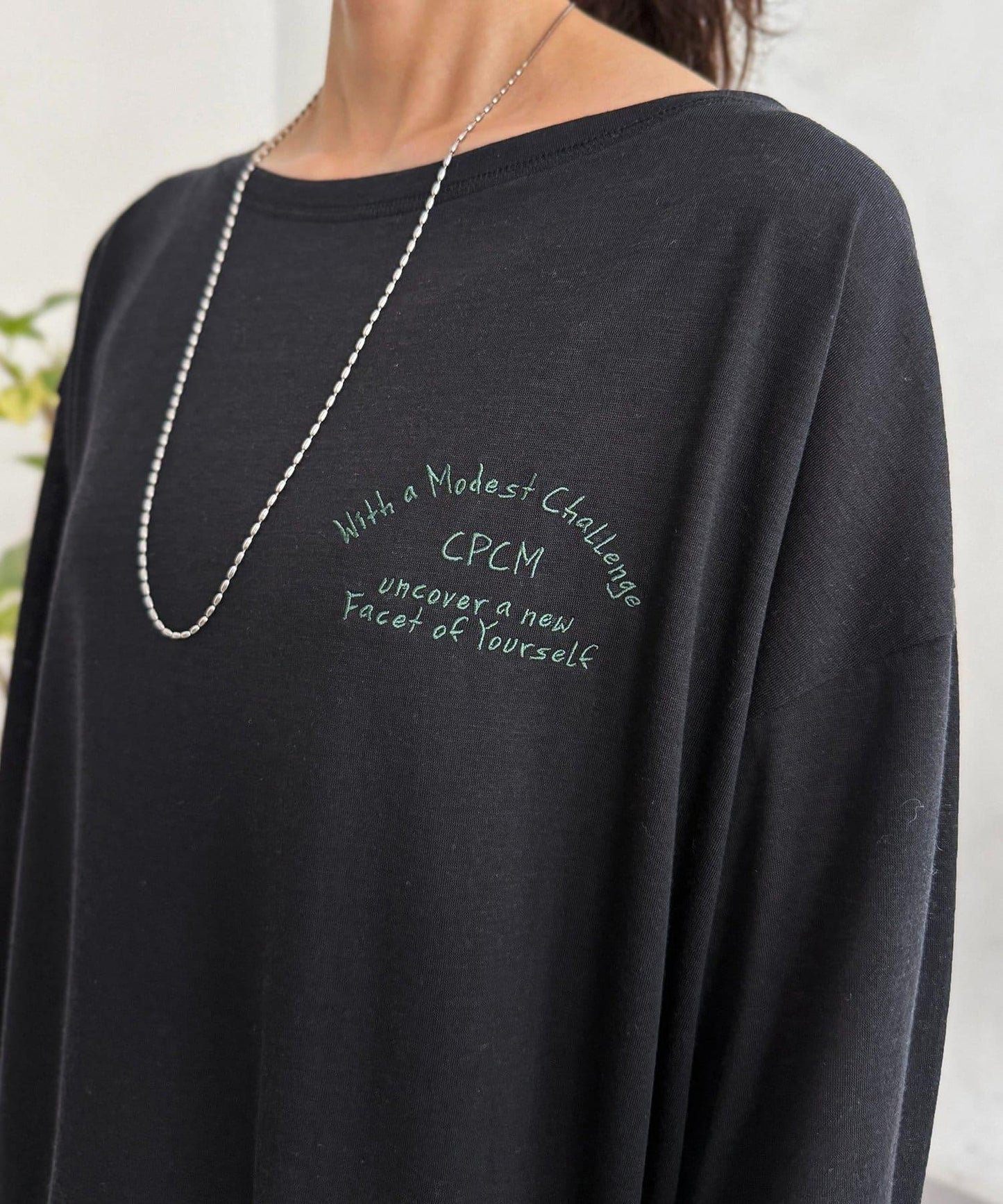 粗節透紗單肩長袖T恤