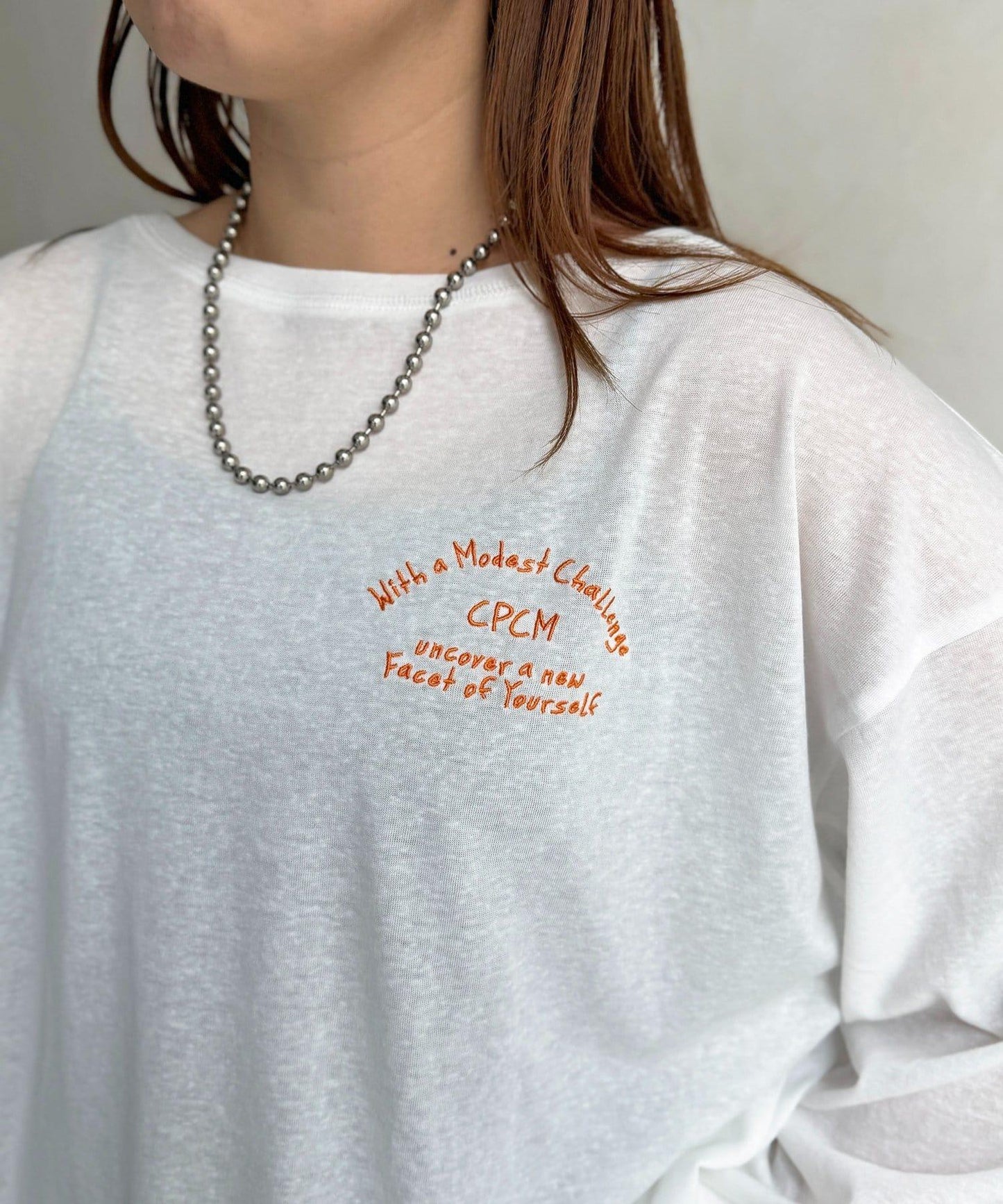 粗節透紗單肩長袖T恤