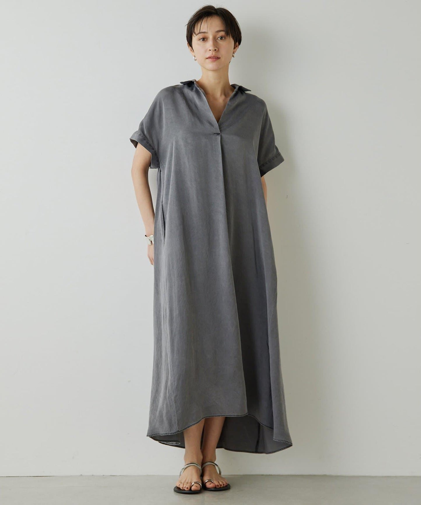 Drawing Numbers 水洗做舊銅氨面料襯衫連衣裙