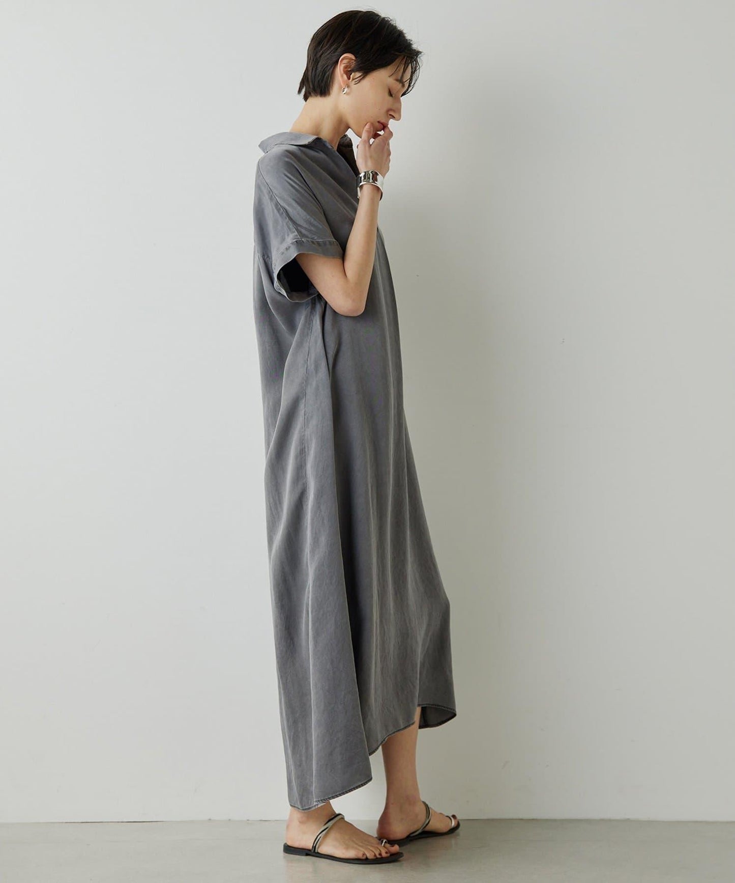 Drawing Numbers 水洗做舊銅氨面料襯衫連衣裙