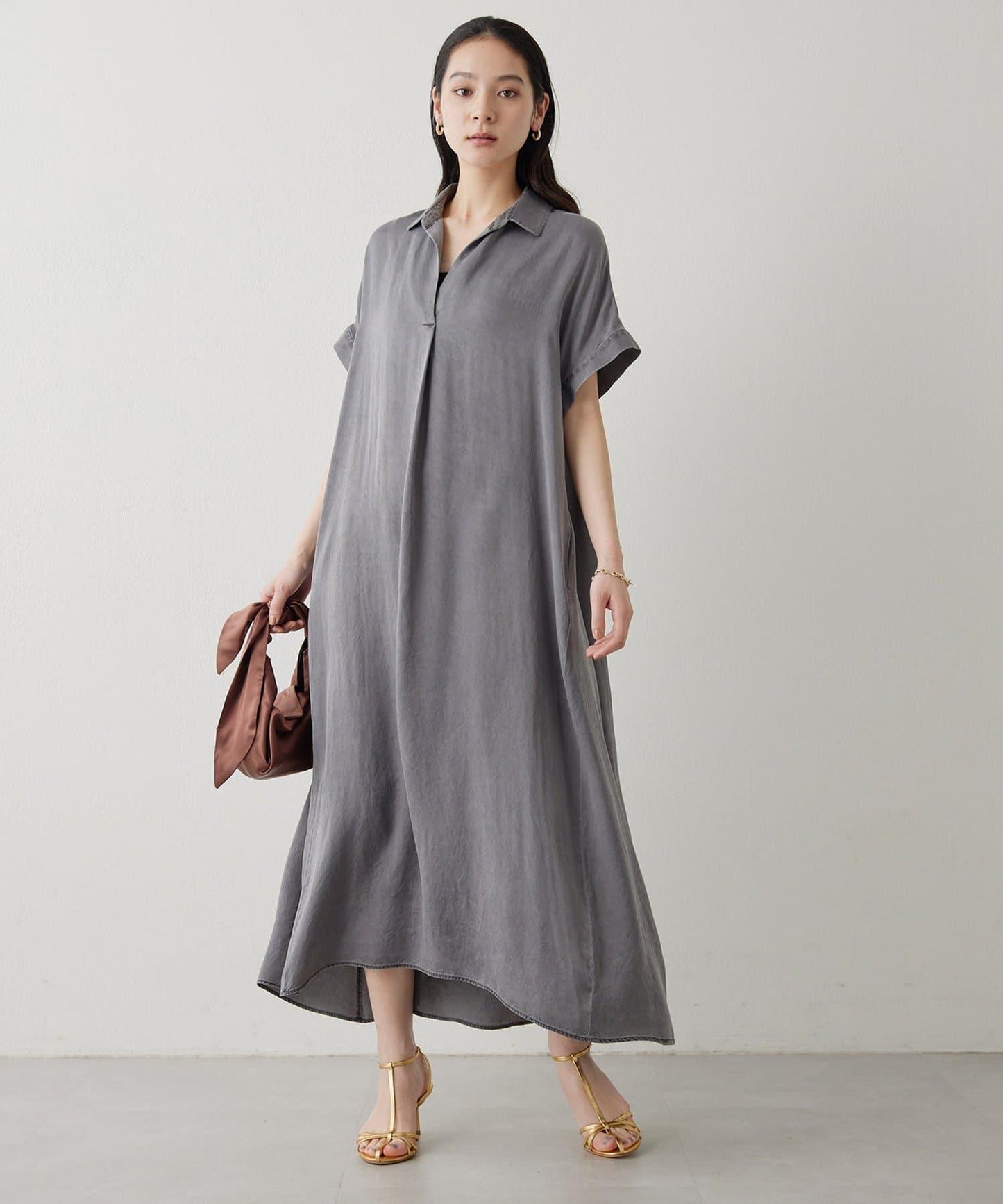 Drawing Numbers 水洗做舊銅氨面料襯衫連衣裙