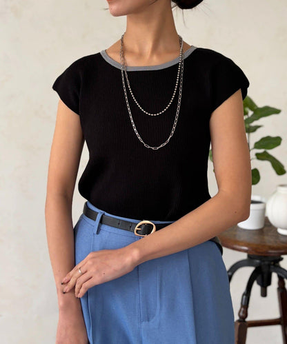 拼色法式袖針織上衣