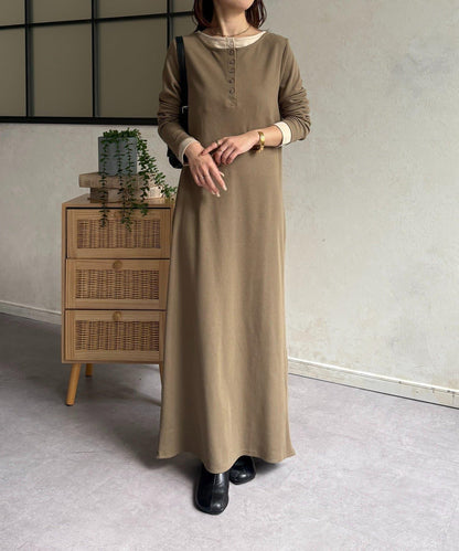 羅紋假兩件亨利領連衣裙