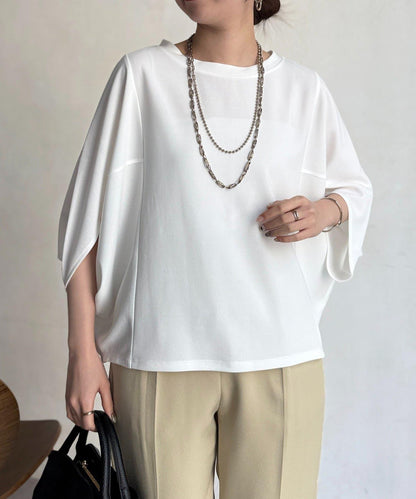 梨地面料闊袖套頭上衣