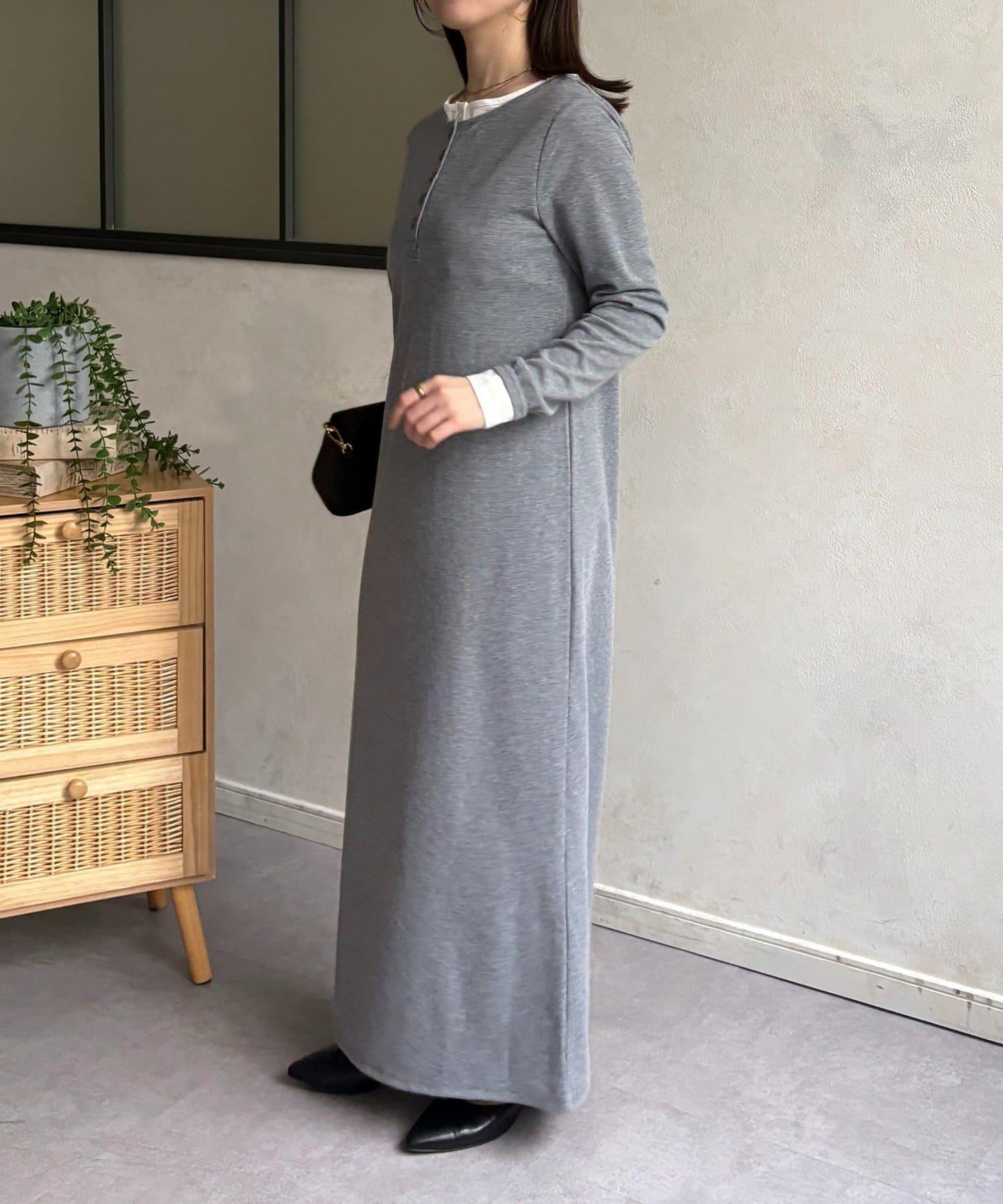 羅紋假兩件亨利領連衣裙