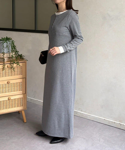 羅紋假兩件亨利領連衣裙