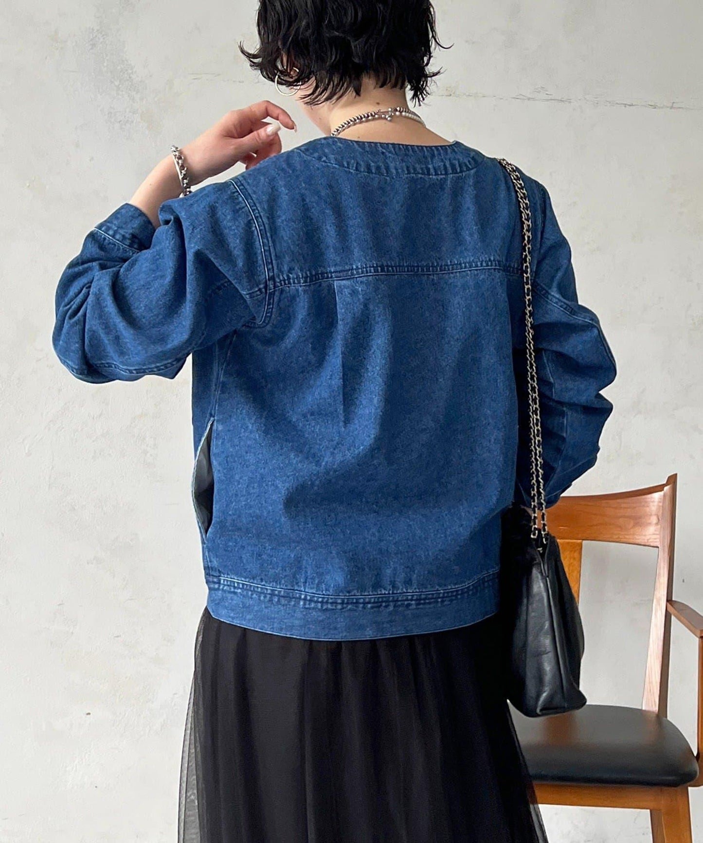 無領拉鍊牛仔短外套