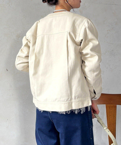 無領拉鍊牛仔短外套