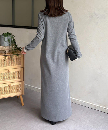 羅紋假兩件亨利領連衣裙