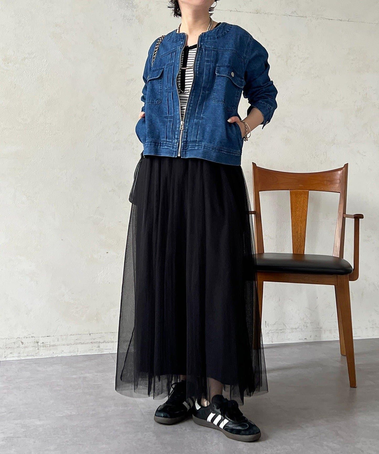 無領拉鍊牛仔短外套