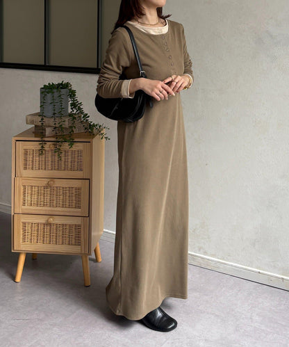 羅紋假兩件亨利領連衣裙