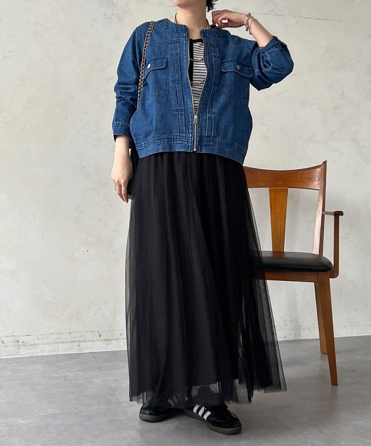 無領拉鍊牛仔短外套