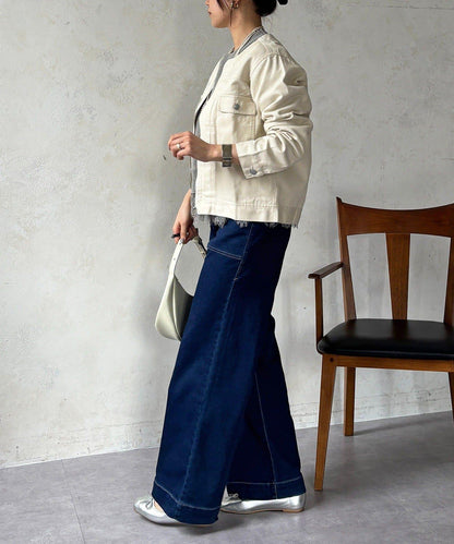 無領拉鍊牛仔短外套