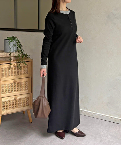 羅紋假兩件亨利領連衣裙