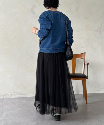 無領拉鍊牛仔短外套