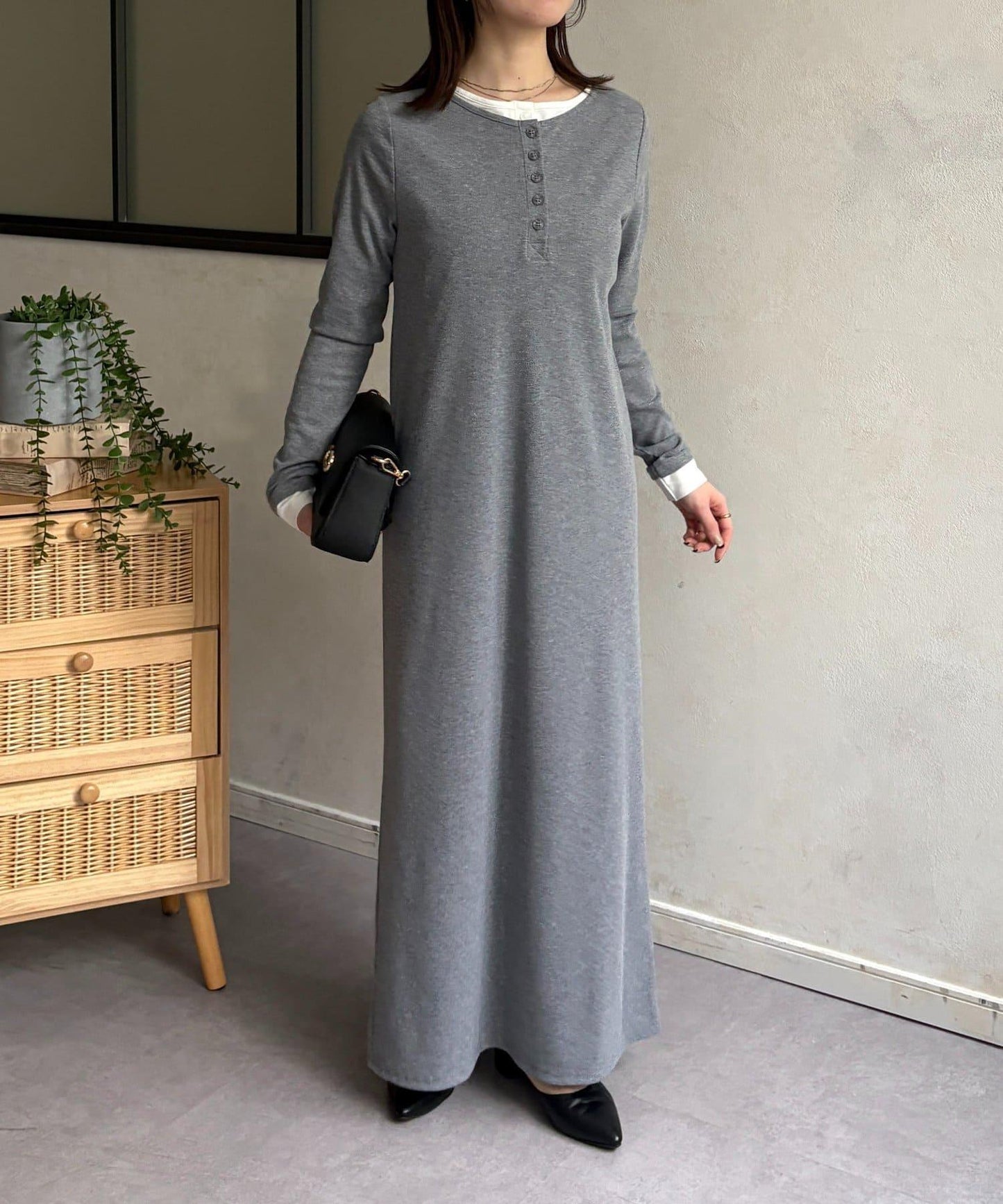 羅紋假兩件亨利領連衣裙