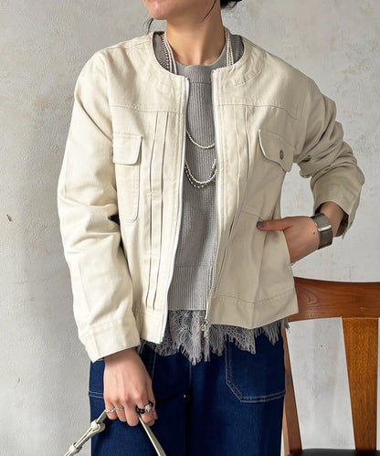 無領拉鍊牛仔短外套