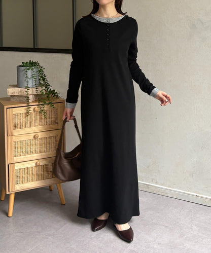 羅紋假兩件亨利領連衣裙