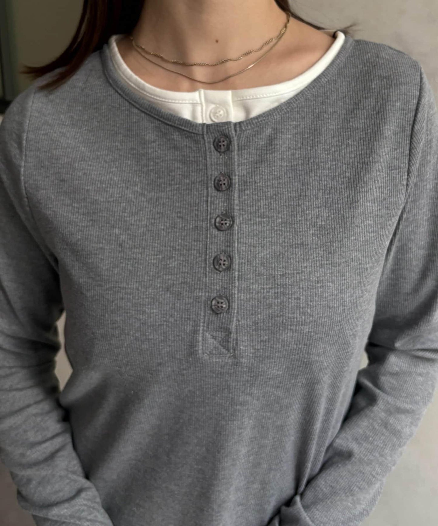 羅紋假兩件亨利領連衣裙