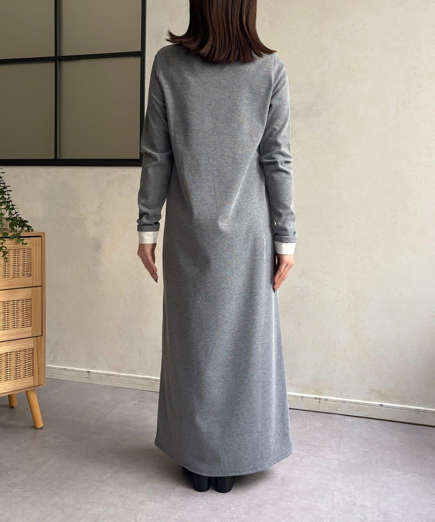 羅紋假兩件亨利領連衣裙