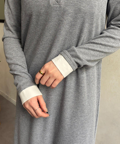 羅紋假兩件亨利領連衣裙